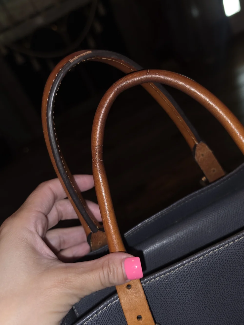 Dooney & Bourke Navy and Tan Leather-Trim Tote